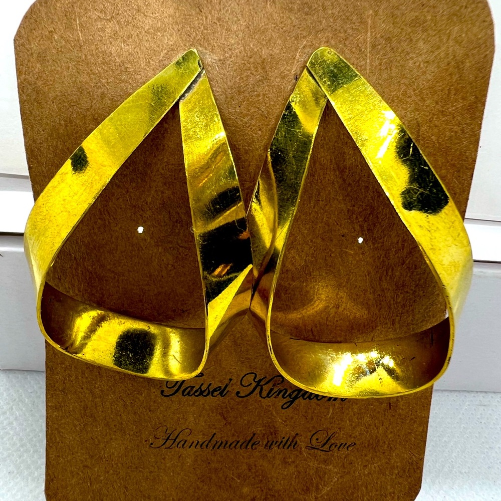 Freeform Handmade Gold Tone Brass Earrings